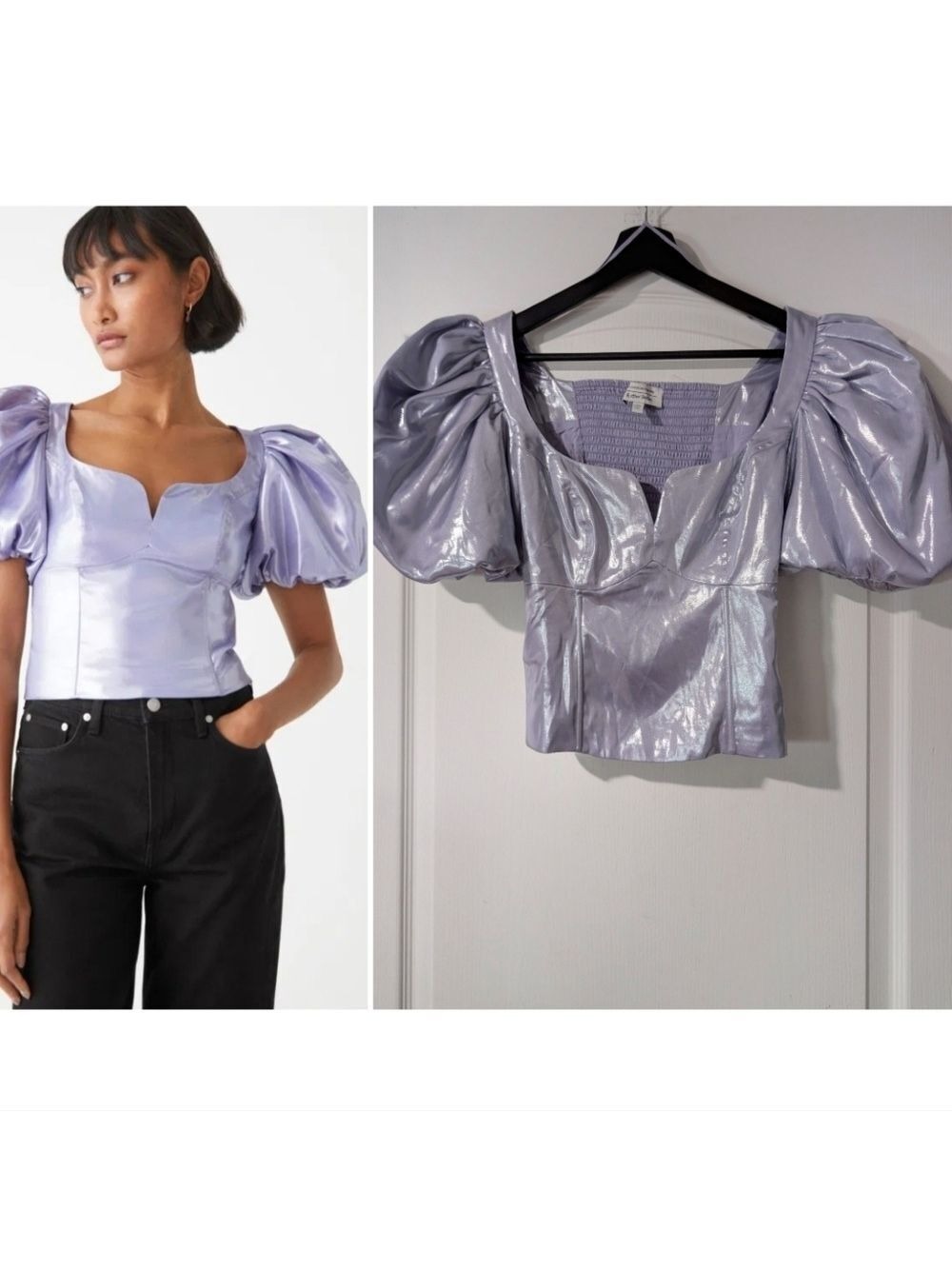 & OTHER STORIES | Metallic Puff Sleeve Top In Lilac